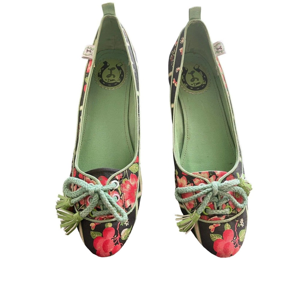 MISS L FIRE Canvas Cherry Blossom Tie Toe Slip on Flats‎ EU 41 EUC